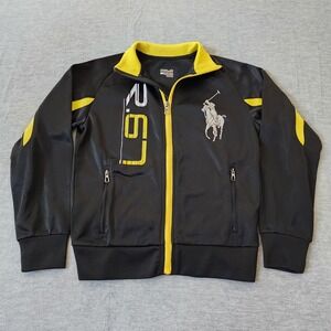 Polo Ralph Lauren Youth Boy Small Black Yellow Windbreaker Lined Jacket Big Pony